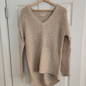 Poof Excellence Beige Open Knit V-Neck Sweater
